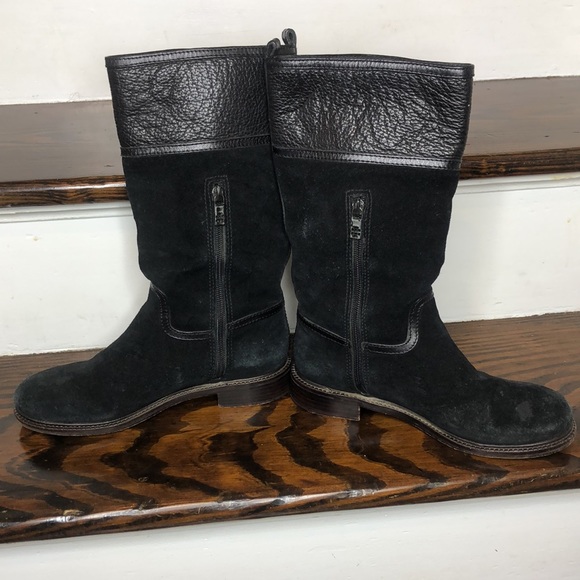 Tory Burch Black Suede Leather Cuff Mid Calf Boots Size 7 - Picture 3 of 16